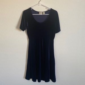 Vintage Dark Blue Velvet Skater Dress